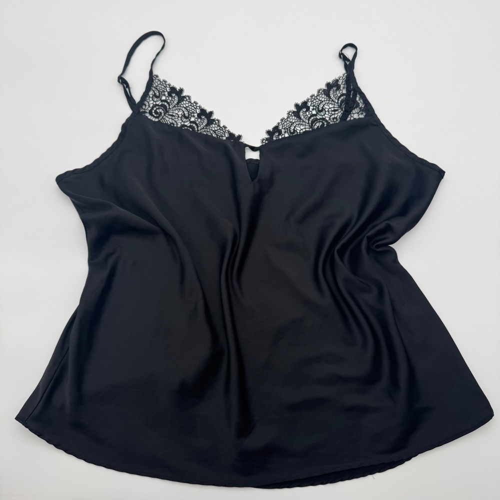 Modern Movement Sexy Black Lace Trim Satin Camisole Top‎ XL Adjustable Straps